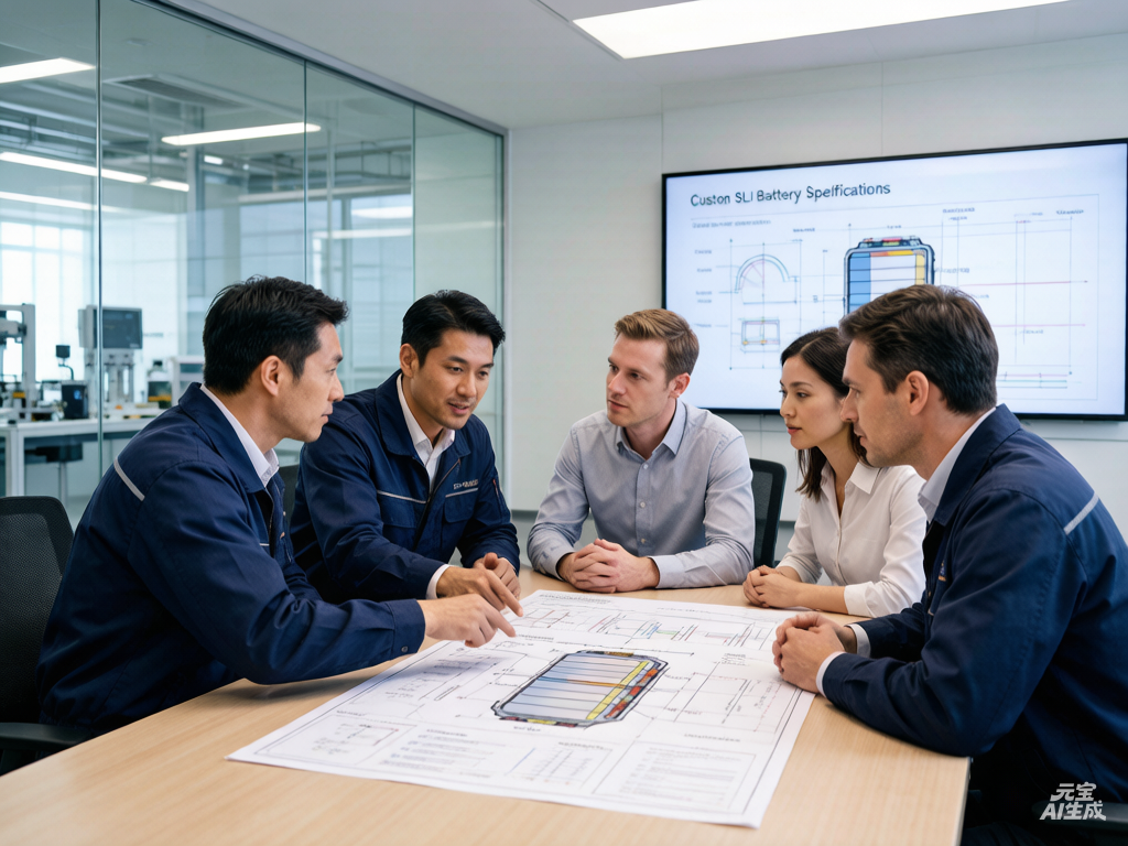 KRECO senior power engineers consulting with global automaker R&D team on custom SLI battery specifications for a new electric hybrid vehicle platform.